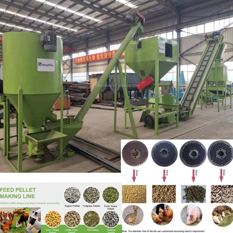 1Ton ปศุสัตว์เครื่องจักรอาหารสัตว์เครื่องทำเม็ดหญ้าข้าวโพดข้าวสาลี