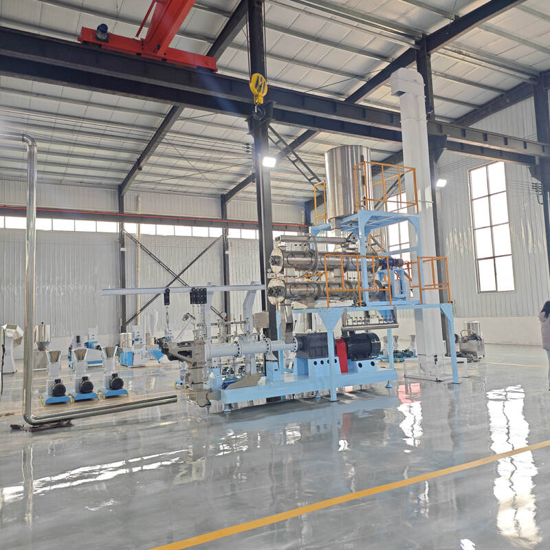 สายการอัดรีดฟีดสกรูคู่เดี่ยวมัลติฟังก์ชั่นความจุ 500KG / H-10T / H สำหรับการผลิตอาหารปลาและอาหารสัตว์เลี้ยงด้วยโครงสร้างสแตนเลส